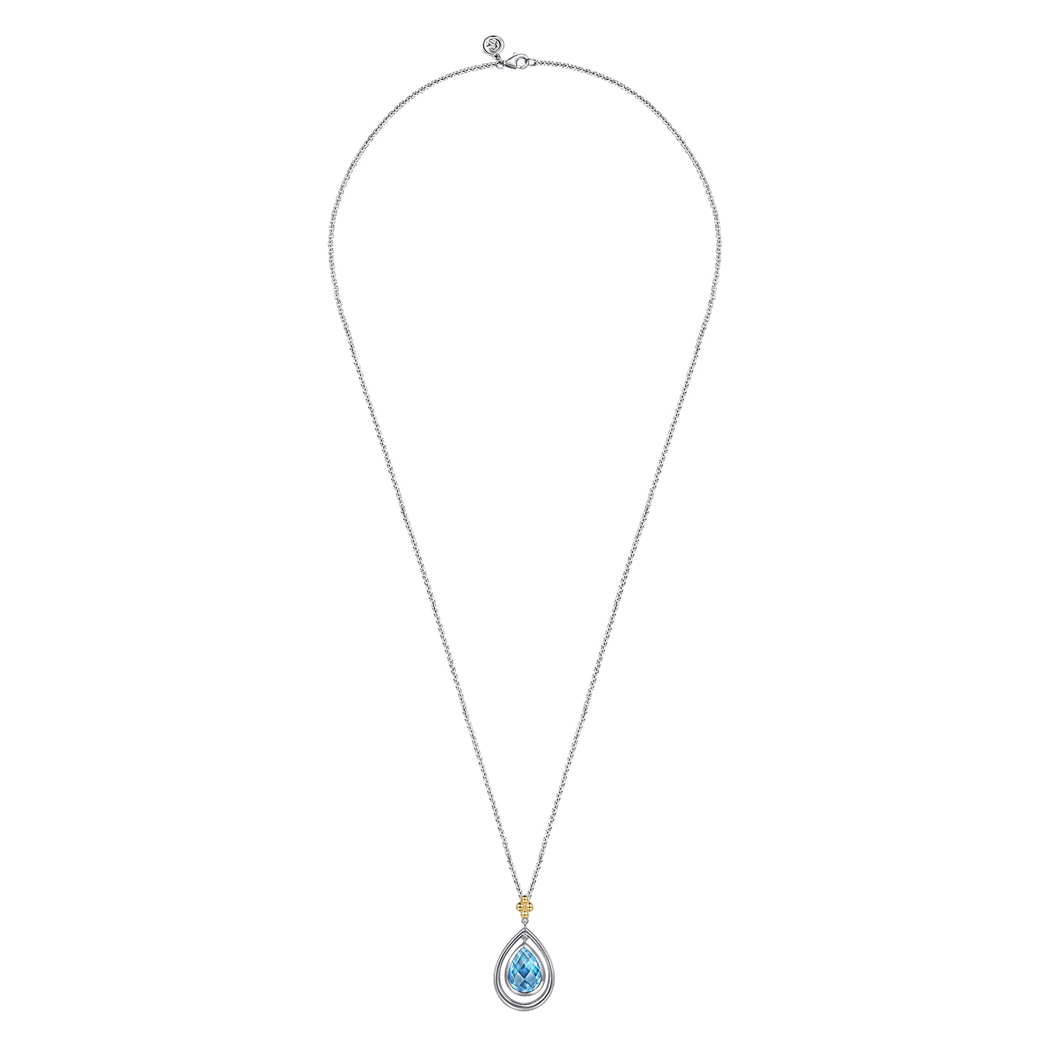 14K Yellow Gold and 925 Sterling Silver Bujukan Pear Blue Topaz Pendant Necklace