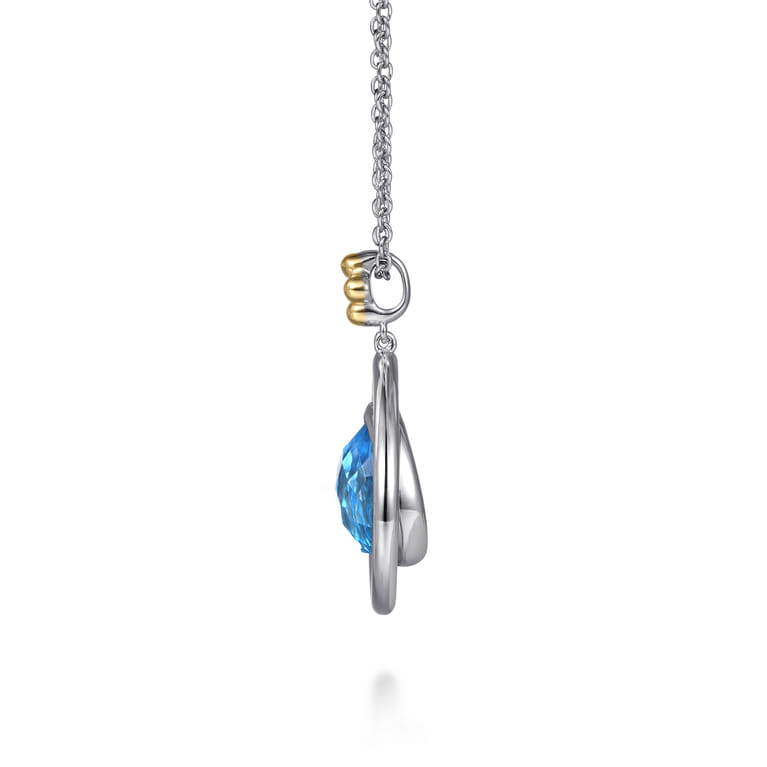 14K Yellow Gold and 925 Sterling Silver Bujukan Pear Blue Topaz Pendant Necklace - Shot 4