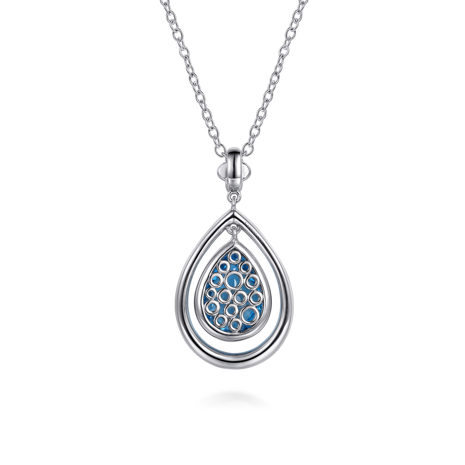 14K Yellow Gold and 925 Sterling Silver Bujukan Pear Blue Topaz Pendant Necklace