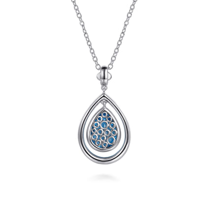 14K Yellow Gold and 925 Sterling Silver Bujukan Pear Blue Topaz Pendant Necklace