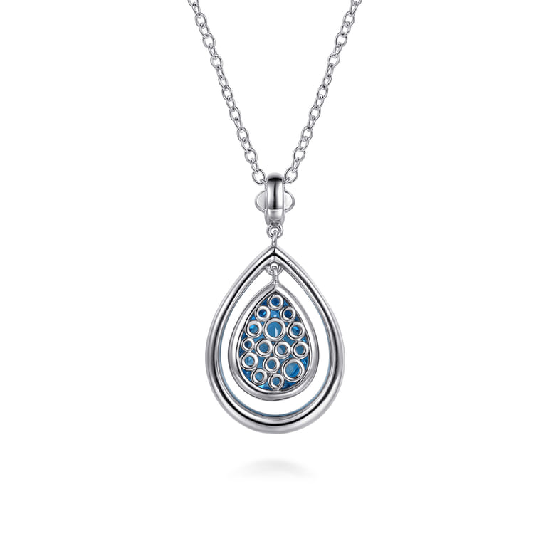 14K Yellow Gold and 925 Sterling Silver Bujukan Pear Blue Topaz Pendant Necklace - Shot 5