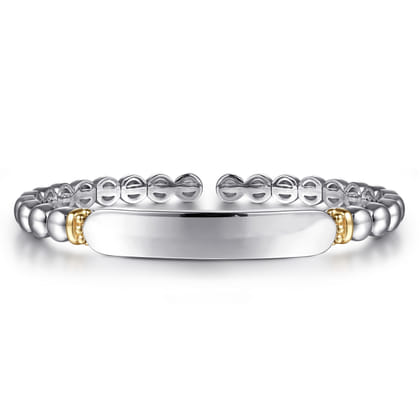 14K Yellow Gold and 925 Sterling Silver Bujukan Personalize Open Bangle Bracelet
