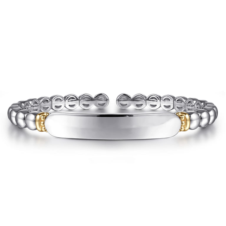 14K Yellow Gold and 925 Sterling Silver Bujukan Personalize Open Bangle Bracelet - Shot 1