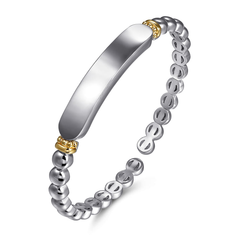 14K Yellow Gold and 925 Sterling Silver Bujukan Personalize Open Bangle Bracelet - Shot 2