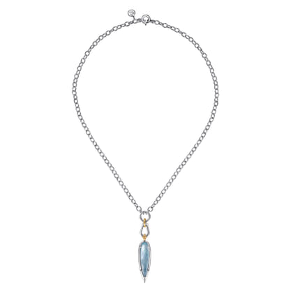 14K Yellow Gold and 925 Sterling Silver Bujukan Rock Crystal White Mother Pearl Turquoise Pendant Necklace