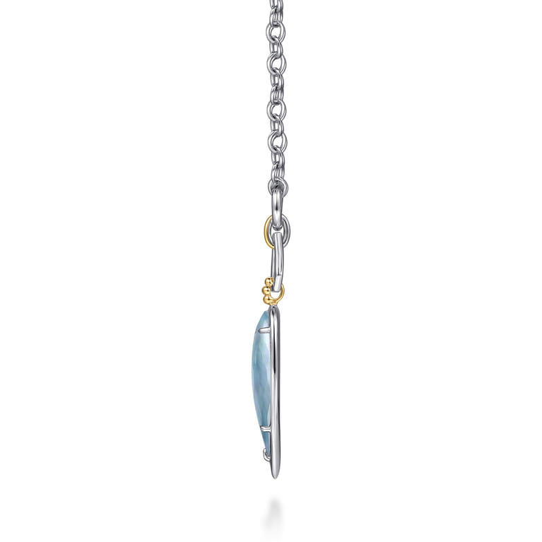 14K Yellow Gold and 925 Sterling Silver Bujukan Rock Crystal White Mother Pearl Turquoise Pendant Necklace - Shot 4