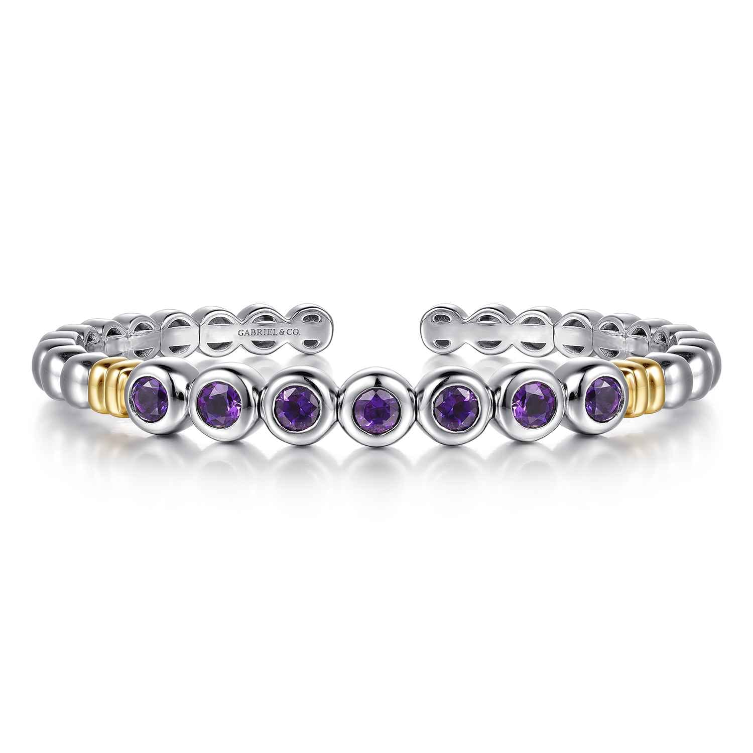 14K Yellow Gold and 925 Sterling Silver Bujukan Round Amethyst Bangle - Shot 1
