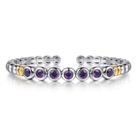 14K Yellow Gold and 925 Sterling Silver Bujukan Round Amethyst Bangle