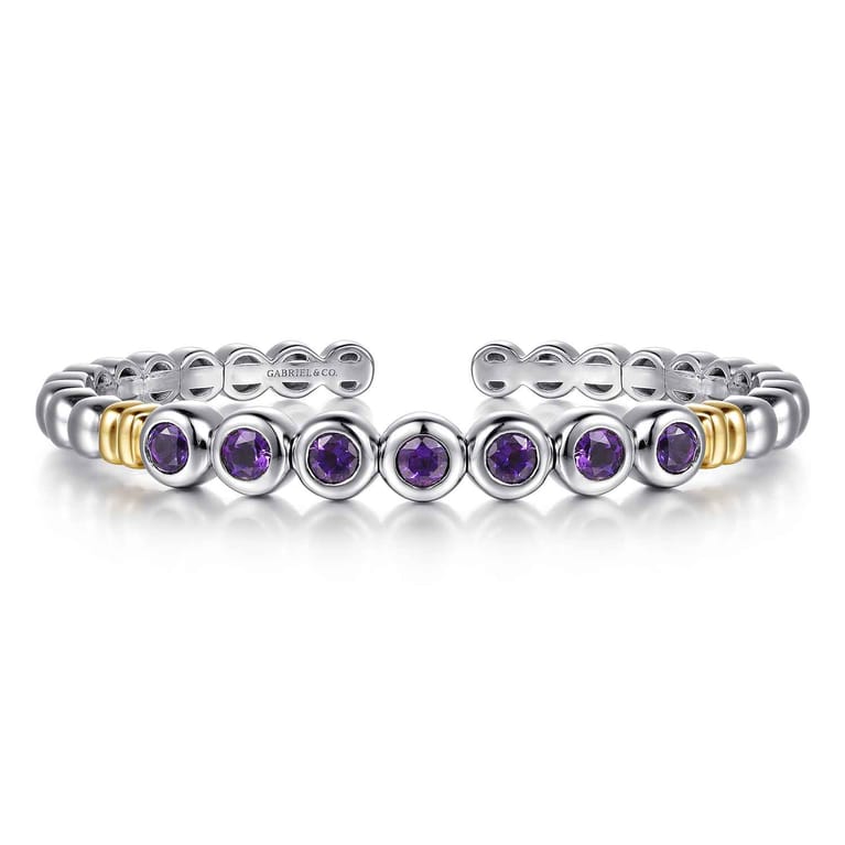 14K Yellow Gold and 925 Sterling Silver Bujukan Round Amethyst Bangle - Shot 1