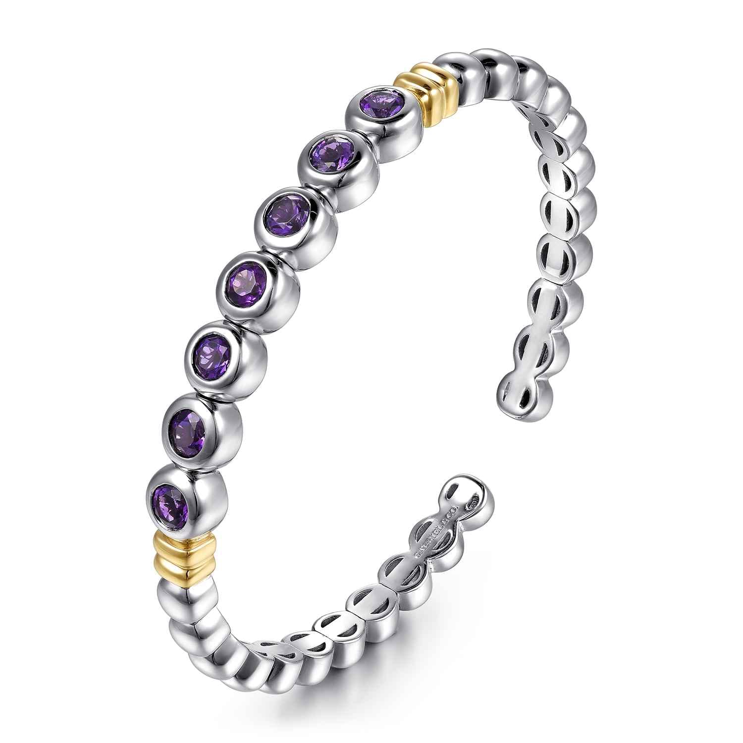 14K Yellow Gold and 925 Sterling Silver Bujukan Round Amethyst Bangle - Shot 2