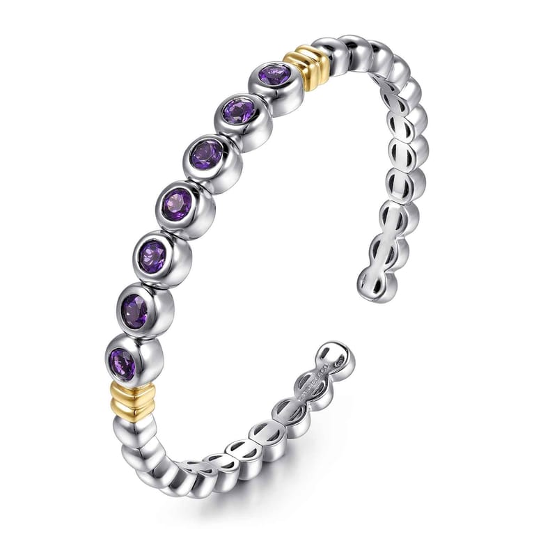 14K Yellow Gold and 925 Sterling Silver Bujukan Round Amethyst Bangle - Shot 2