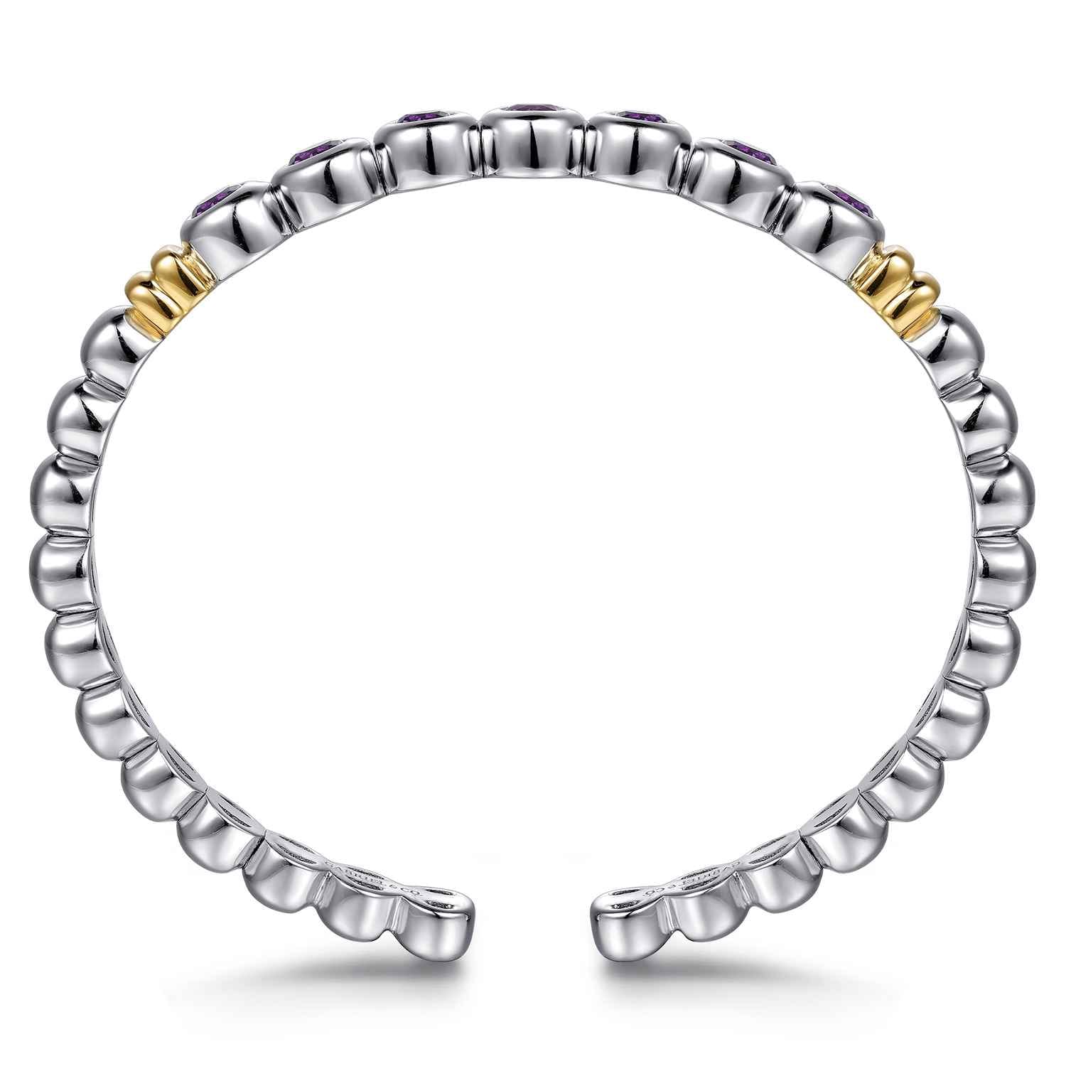 14K Yellow Gold and 925 Sterling Silver Bujukan Round Amethyst Bangle - Shot 3