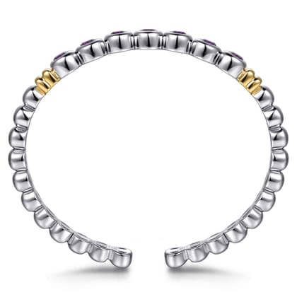14K Yellow Gold and 925 Sterling Silver Bujukan Round Amethyst Bangle