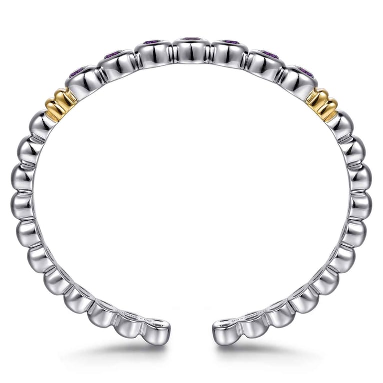 14K Yellow Gold and 925 Sterling Silver Bujukan Round Amethyst Bangle - Shot 3