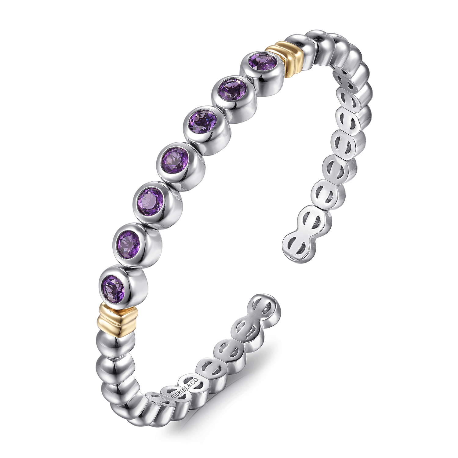 14K Yellow Gold and 925 Sterling Silver Bujukan Round Amethyst Bangle