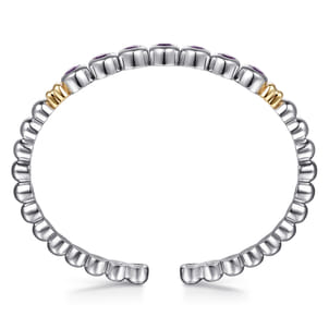 14K Yellow Gold and 925 Sterling Silver Bujukan Round Amethyst Bangle