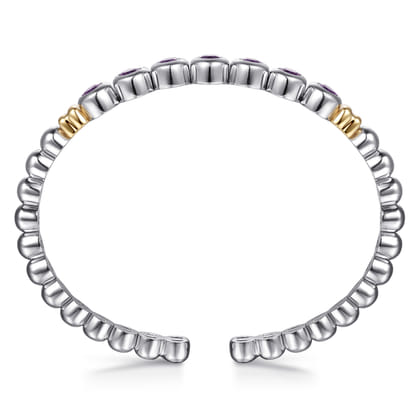 14K Yellow Gold and 925 Sterling Silver Bujukan Round Amethyst Bangle