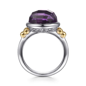 14K Yellow Gold and 925 Sterling Silver Bujukan Round Amethyst Cocktail Ring