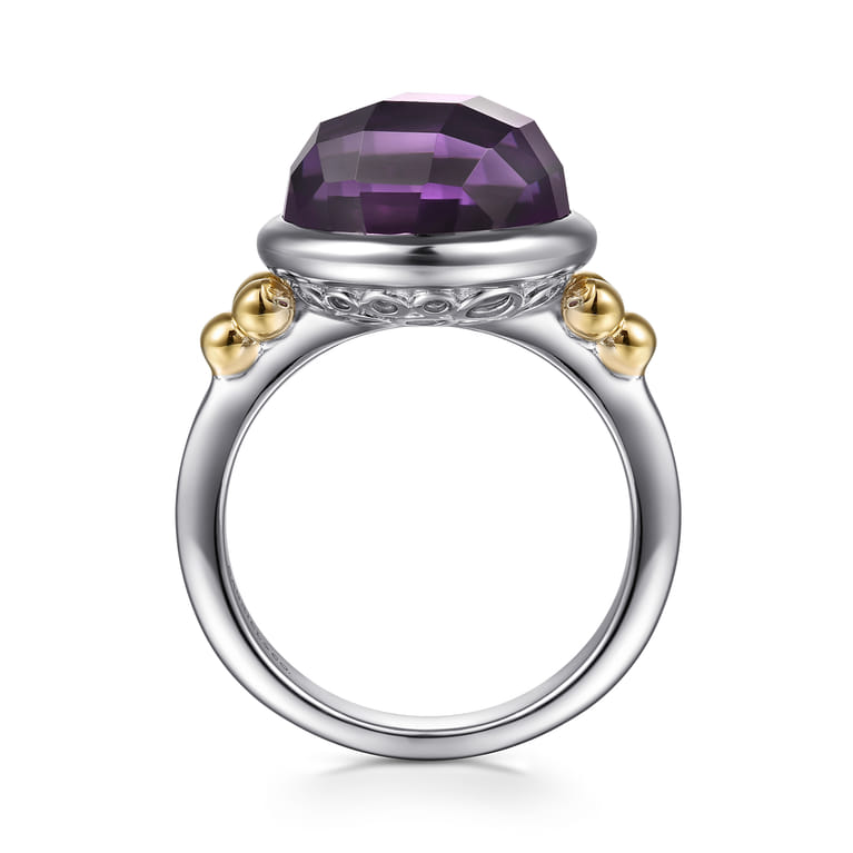 14K Yellow Gold and 925 Sterling Silver Bujukan Round Amethyst Cocktail Ring - Shot 2