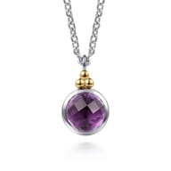 14K Yellow Gold and 925 Sterling Silver Bujukan Round Amethyst Pendant Necklace