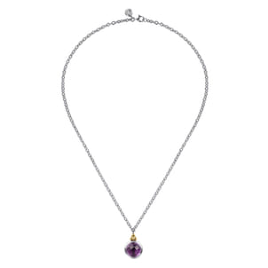 14K Yellow Gold and 925 Sterling Silver Bujukan Round Amethyst Pendant Necklace