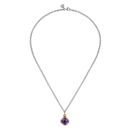 14K Yellow Gold and 925 Sterling Silver Bujukan Round Amethyst Pendant Necklace