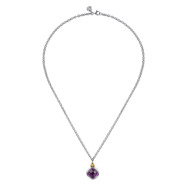 14K Yellow Gold and 925 Sterling Silver Bujukan Round Amethyst Pendant Necklace - Shot 2