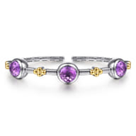 14K Yellow Gold and 925 Sterling Silver Bujukan Round Amethyst Station Bangle