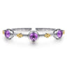 14K Yellow Gold and 925 Sterling Silver Bujukan Round Amethyst Station Bangle