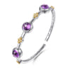14K Yellow Gold and 925 Sterling Silver Bujukan Round Amethyst Station Bangle