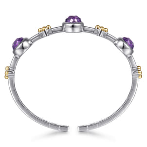 14K Yellow Gold and 925 Sterling Silver Bujukan Round Amethyst Station Bangle