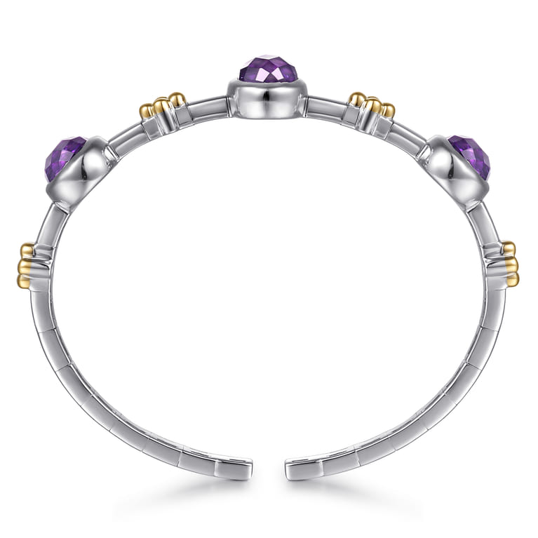 14K Yellow Gold and 925 Sterling Silver Bujukan Round Amethyst Station Bangle - Shot 3