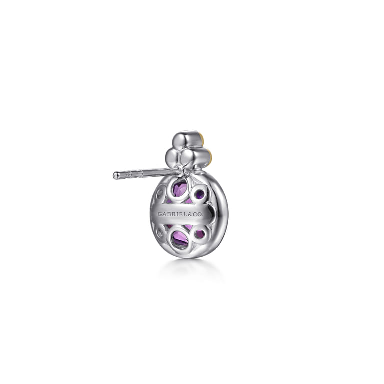 14K Yellow Gold and 925 Sterling Silver Bujukan Round Amethyst Stud Earrings - Shot 2
