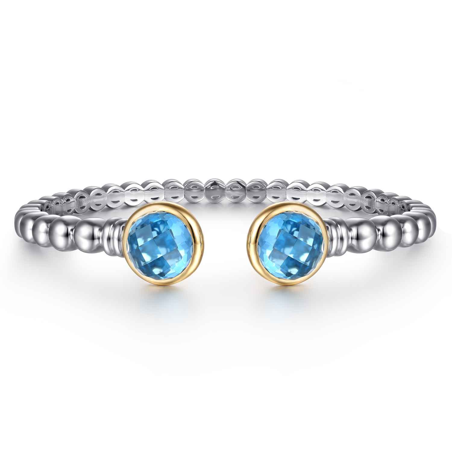 14K Yellow Gold and 925 Sterling Silver Bujukan Round Blue Topaz Bangle Bracelet - Shot 1