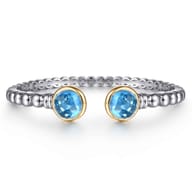 14K Yellow Gold and 925 Sterling Silver Bujukan Round Blue Topaz Bangle Bracelet