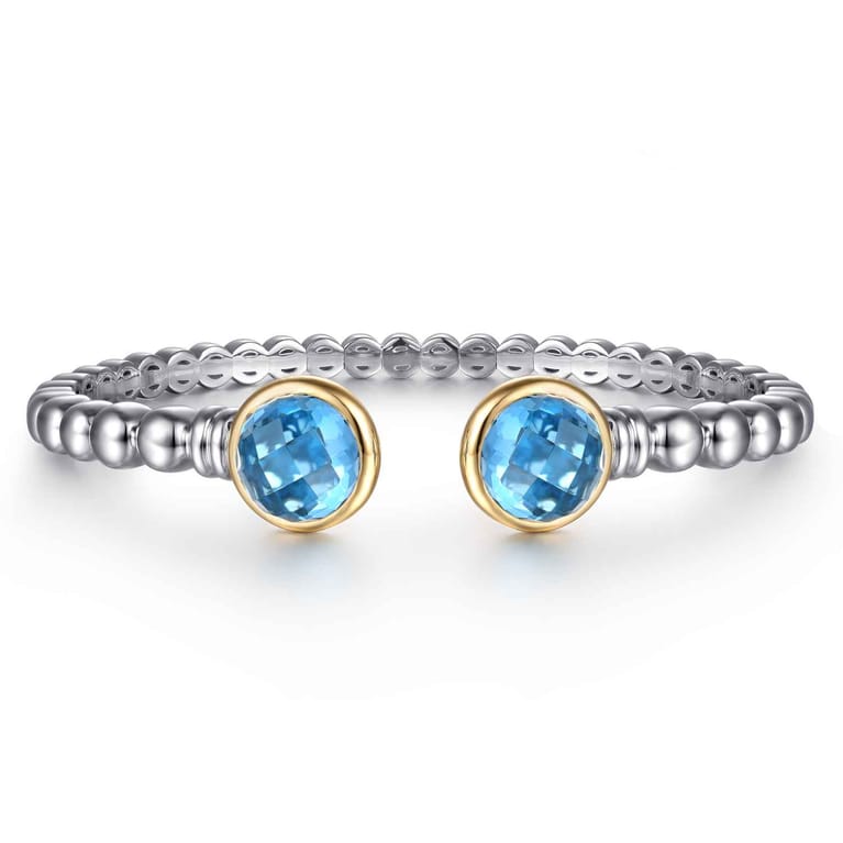 14K Yellow Gold and 925 Sterling Silver Bujukan Round Blue Topaz Bangle Bracelet - Shot 1