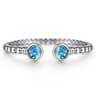 14K Yellow Gold and 925 Sterling Silver Bujukan Round Blue Topaz Bangle Bracelet