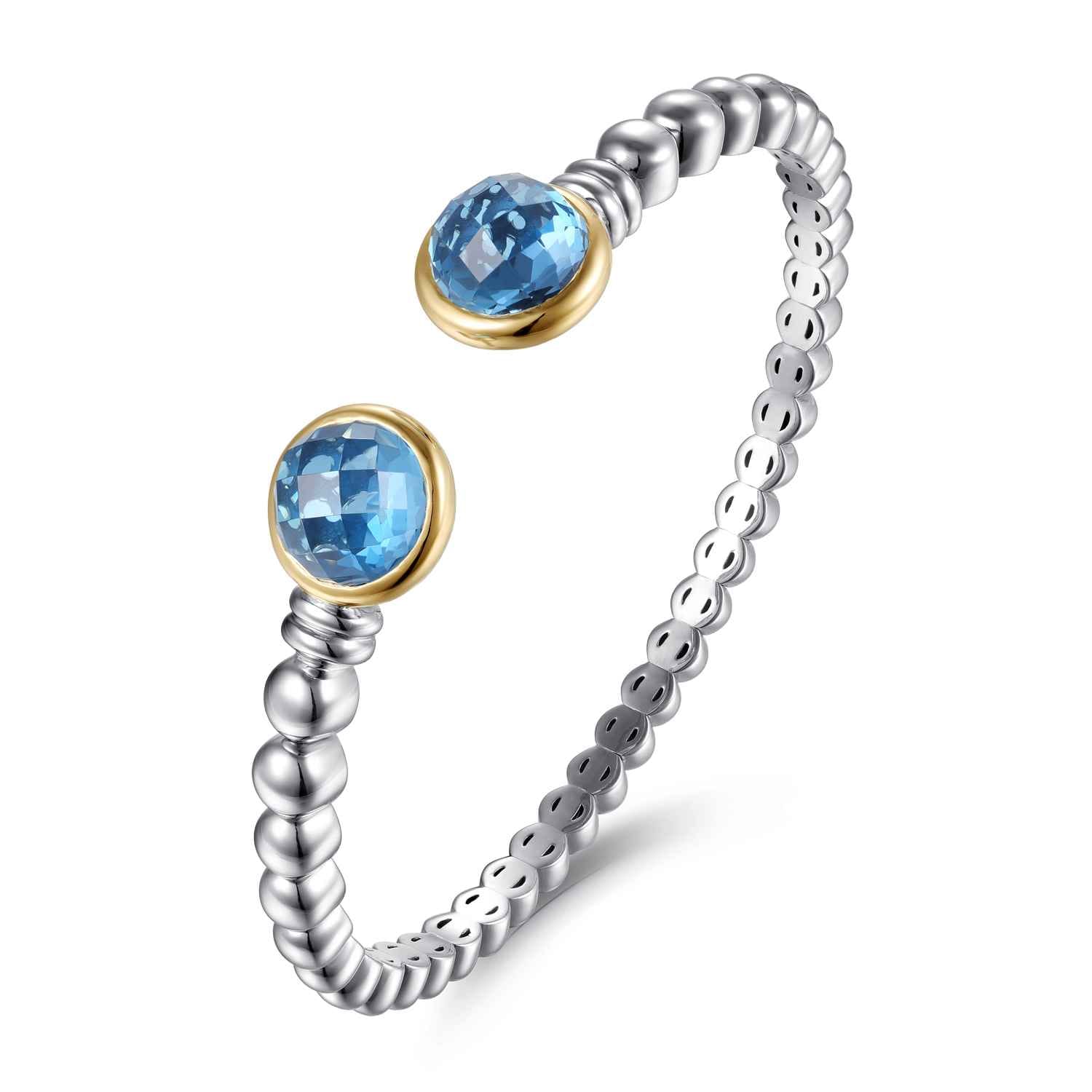 14K Yellow Gold and 925 Sterling Silver Bujukan Round Blue Topaz Bangle Bracelet - Shot 2