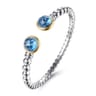 14K Yellow Gold and 925 Sterling Silver Bujukan Round Blue Topaz Bangle Bracelet