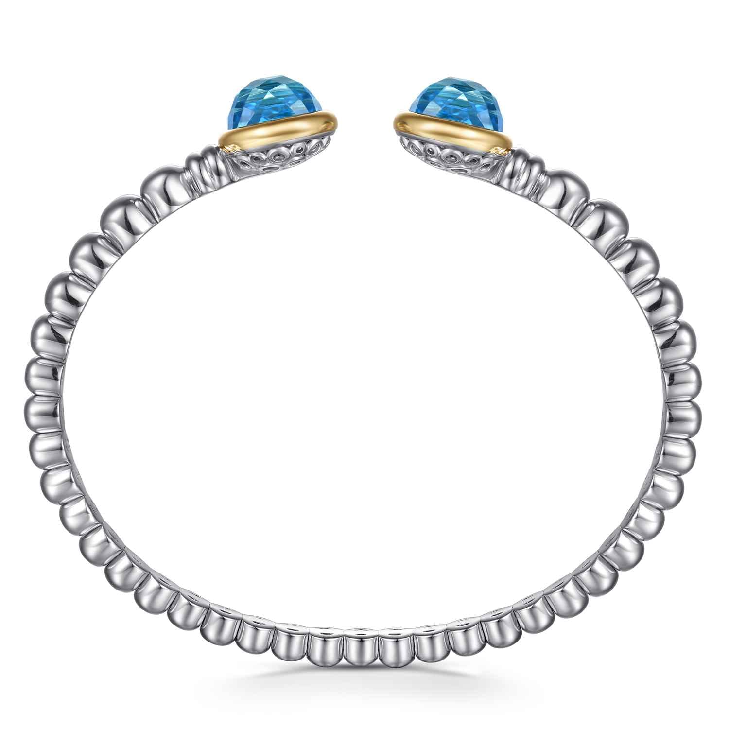 14K Yellow Gold and 925 Sterling Silver Bujukan Round Blue Topaz Bangle Bracelet - Shot 3