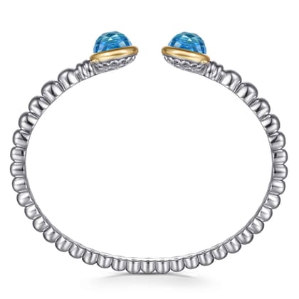 14K Yellow Gold and 925 Sterling Silver Bujukan Round Blue Topaz Bangle Bracelet