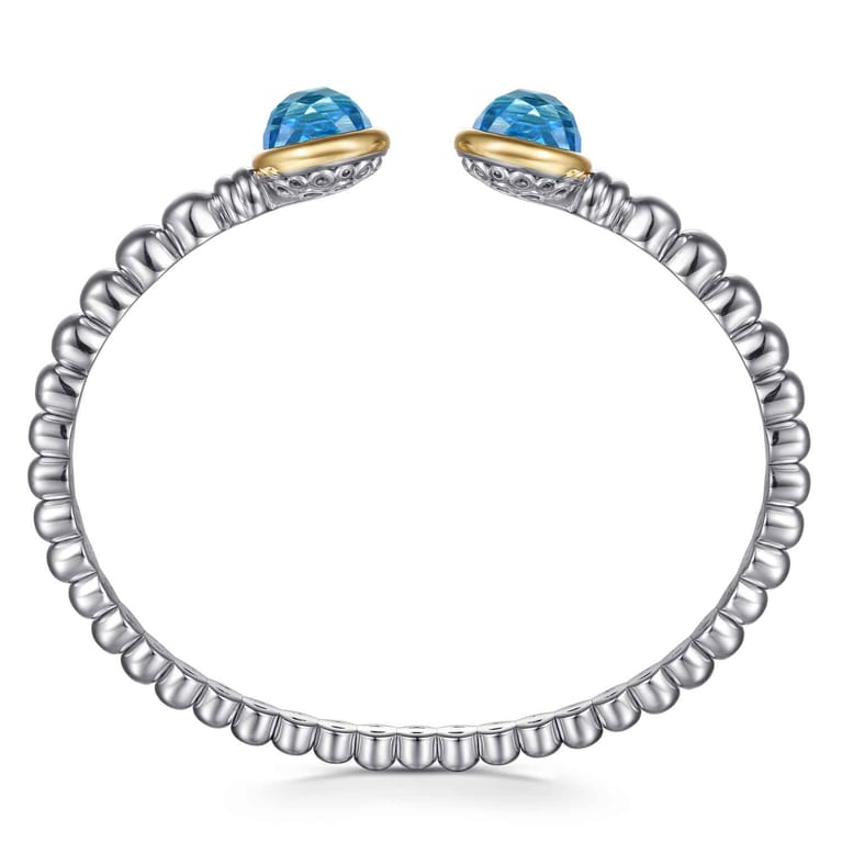 14K Yellow Gold and 925 Sterling Silver Bujukan Round Blue Topaz Bangle Bracelet - Shot 3