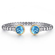 14K Yellow Gold and 925 Sterling Silver Bujukan Round Blue Topaz Bangle