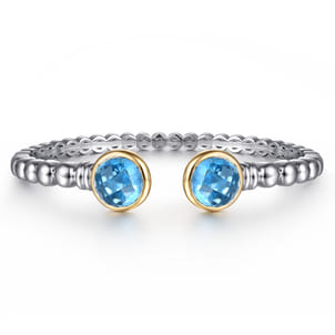 14K Yellow Gold and 925 Sterling Silver Bujukan Round Blue Topaz Bangle
