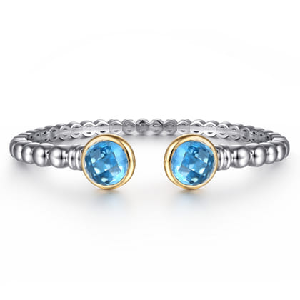 14K Yellow Gold and 925 Sterling Silver Bujukan Round Blue Topaz Bangle