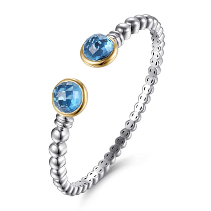 14K Yellow Gold and 925 Sterling Silver Bujukan Round Blue Topaz Bangle