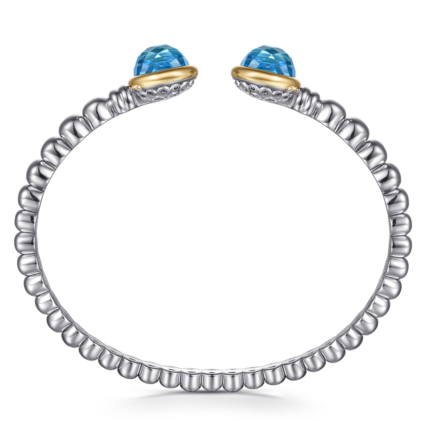 14K Yellow Gold and 925 Sterling Silver Bujukan Round Blue Topaz Bangle