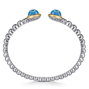 14K Yellow Gold and 925 Sterling Silver Bujukan Round Blue Topaz Bangle