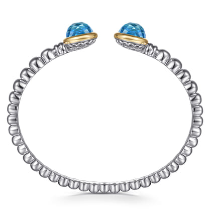 14K Yellow Gold and 925 Sterling Silver Bujukan Round Blue Topaz Bangle