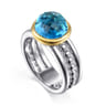 14K Yellow Gold and 925 Sterling Silver Bujukan Round Blue Topaz Cocktail Ring